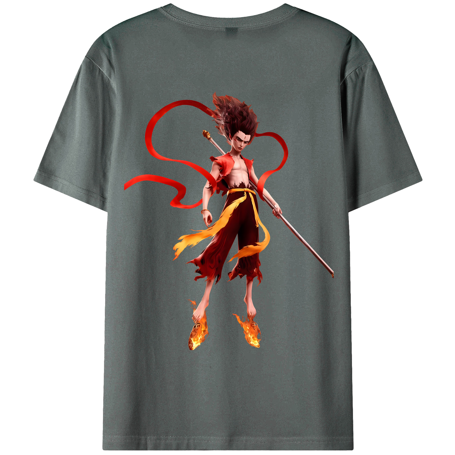 （画像用） Ne Zha 2 ナタ 魔童の大暴れ 綿100％ メンズ半袖Tシャツ（バックプリント） 通気性